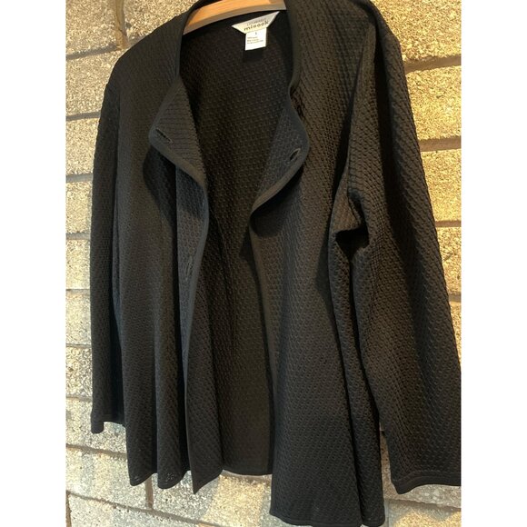 Exclusively Misook Black Open-Front Textured Cardigan L Made In Korea 100% Acryl - Picture 2 of 8